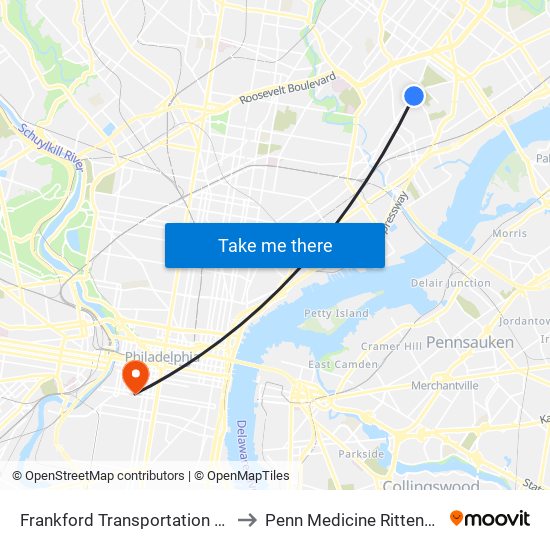 Frankford Transportation Center to Penn Medicine Rittenhouse map