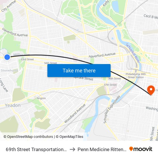 69th Street Transportation Center to Penn Medicine Rittenhouse map