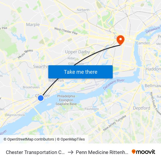 Chester Transportation Center to Penn Medicine Rittenhouse map