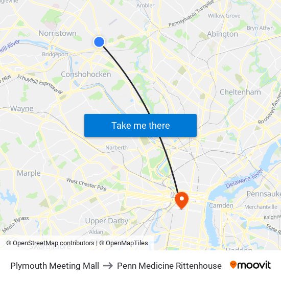 Plymouth Meeting Mall to Penn Medicine Rittenhouse map