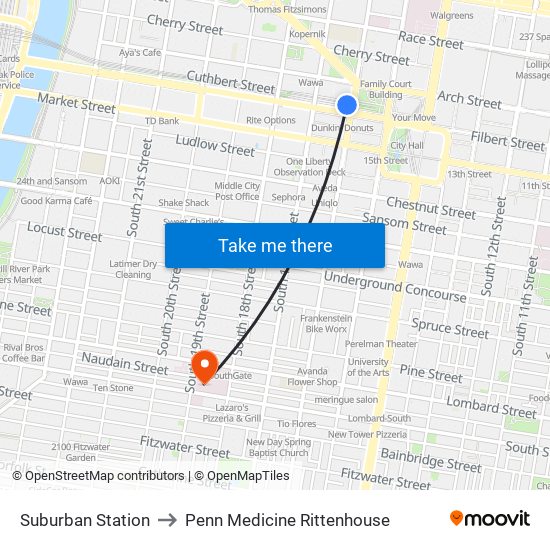 Suburban Station to Penn Medicine Rittenhouse map