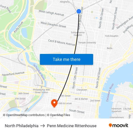 North Philadelphia to Penn Medicine Rittenhouse map