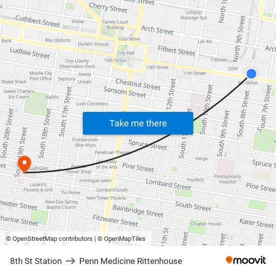 8th St Station to Penn Medicine Rittenhouse map