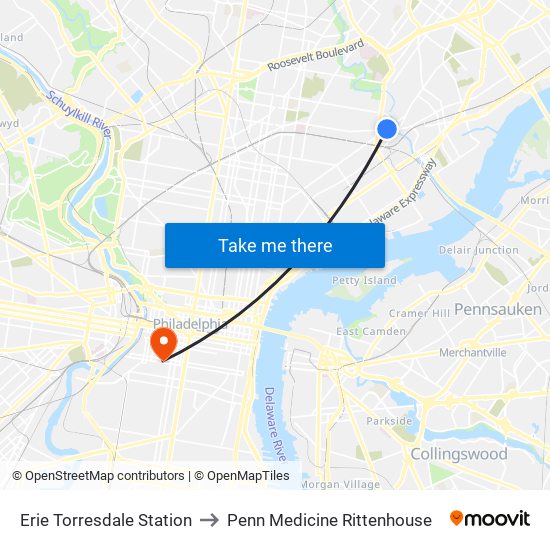 Erie Torresdale Station to Penn Medicine Rittenhouse map