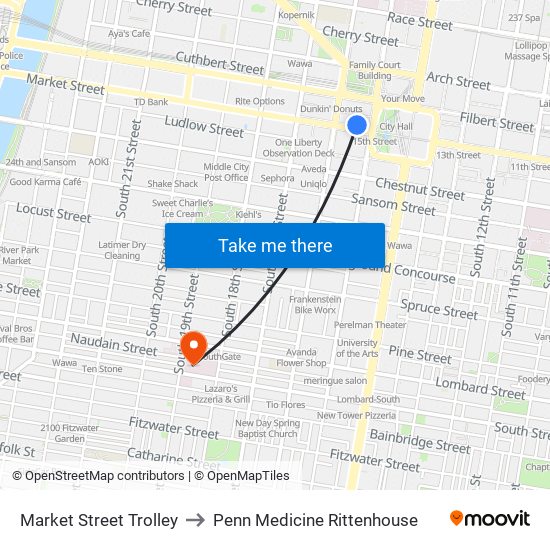 Market Street Trolley to Penn Medicine Rittenhouse map