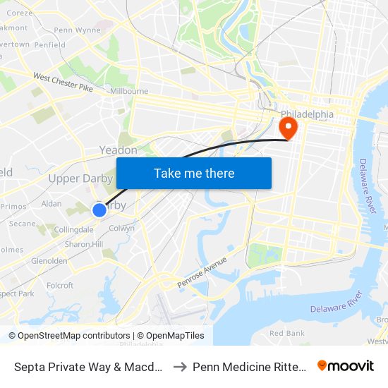 Septa Private Way & Macdade Blvd to Penn Medicine Rittenhouse map