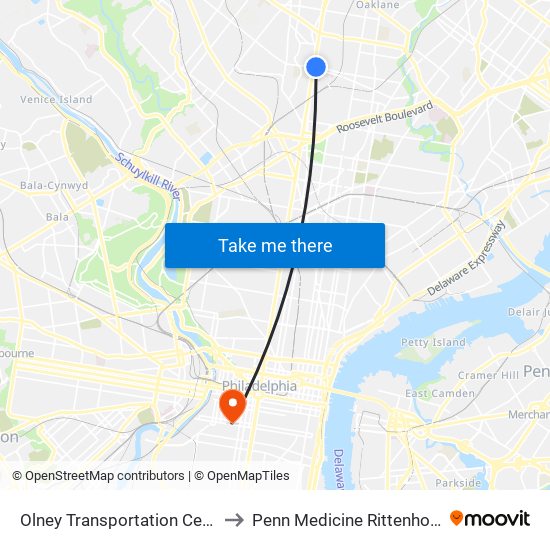 Olney Transportation Center to Penn Medicine Rittenhouse map