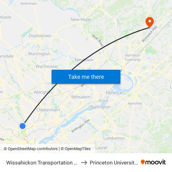 Wissahickon Transportation Center - Onsite to Princeton University Stadium map