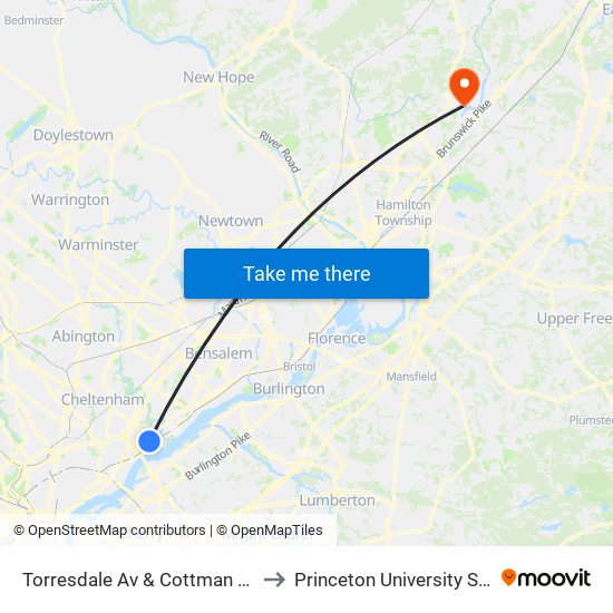 Torresdale Av & Cottman Av Loop to Princeton University Stadium map