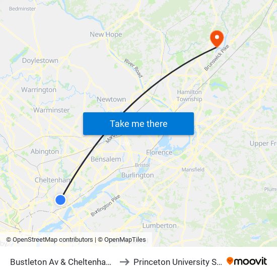 Bustleton Av & Cheltenham Av - Fs to Princeton University Stadium map
