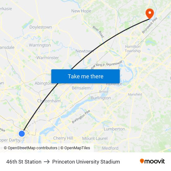 46th St Station to Princeton University Stadium map