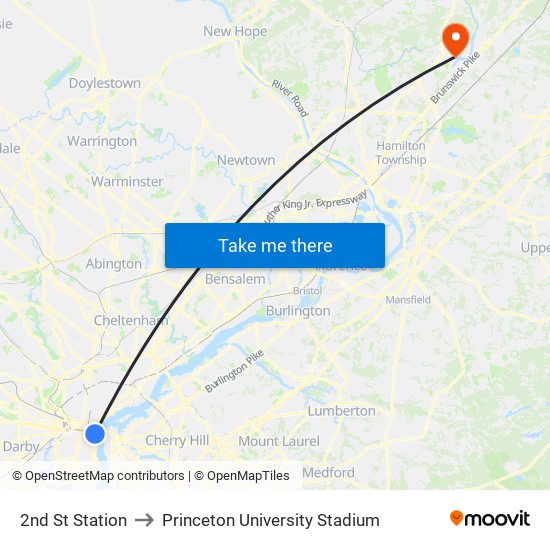 2nd St Station to Princeton University Stadium map