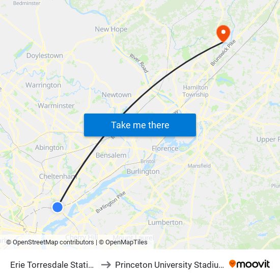 Erie Torresdale Station to Princeton University Stadium map