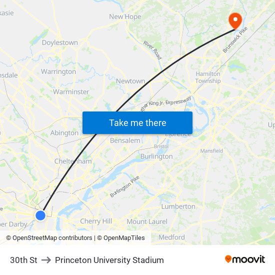 30th St to Princeton University Stadium map