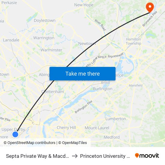 Septa Private Way & Macdade Blvd to Princeton University Stadium map