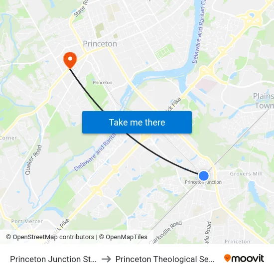 Princeton Junction Station to Princeton Theological Seminary map