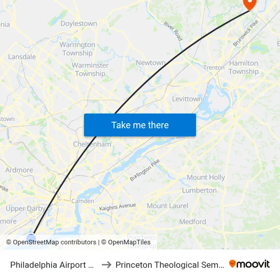 Philadelphia Airport Limo to Princeton Theological Seminary map