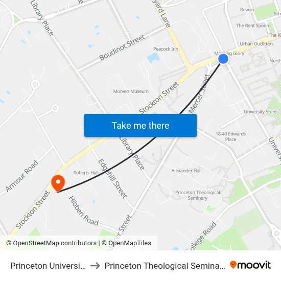 Princeton University to Princeton Theological Seminary map