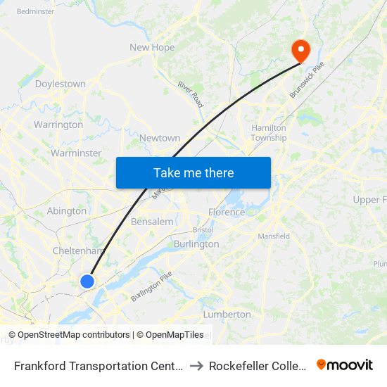 Frankford Transportation Center to Rockefeller College map