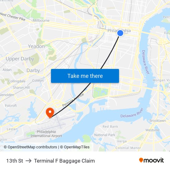 13th St to Terminal F Baggage Claim map