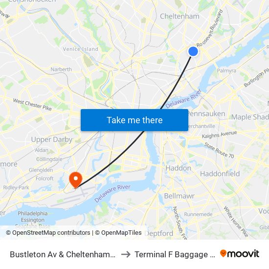 Bustleton Av & Cheltenham Av - Fs to Terminal F Baggage Claim map