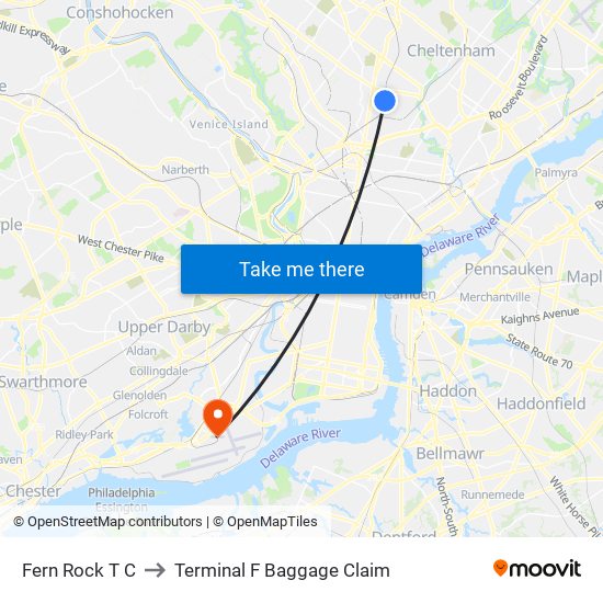 Fern Rock T C to Terminal F Baggage Claim map