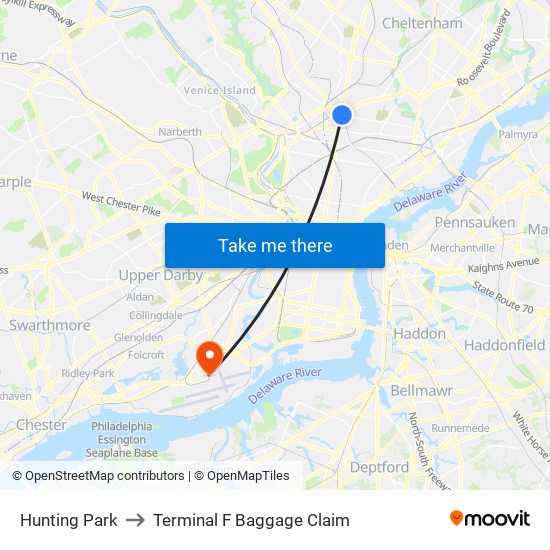 Hunting Park to Terminal F Baggage Claim map