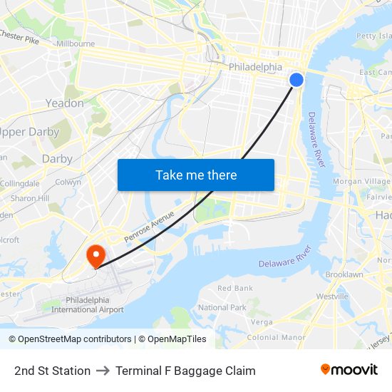 2nd St Station to Terminal F Baggage Claim map