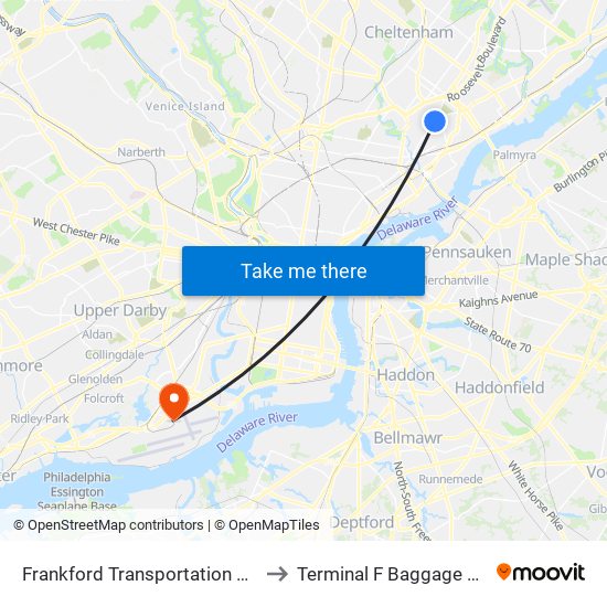 Frankford Transportation Center to Terminal F Baggage Claim map
