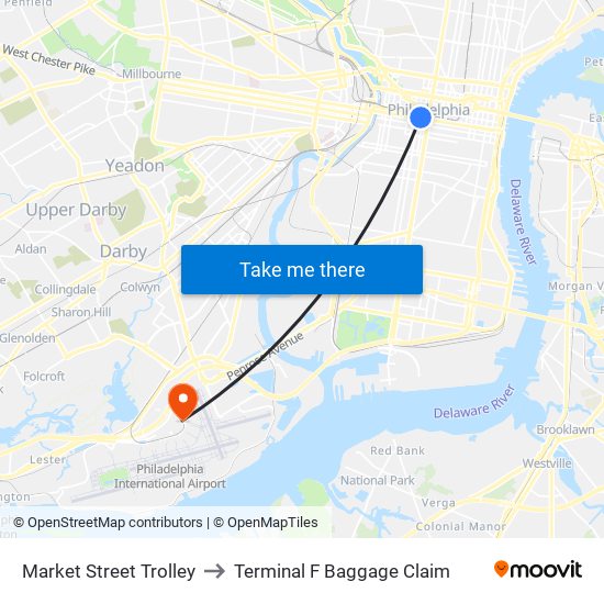 Market Street Trolley to Terminal F Baggage Claim map