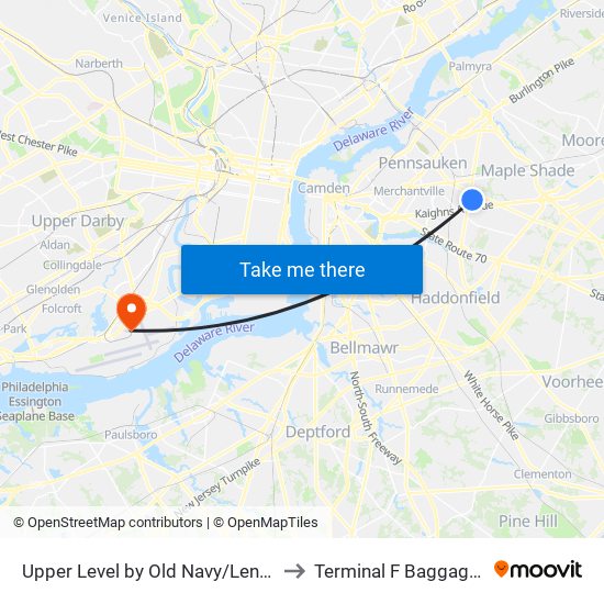 Upper Level by Old Navy/Lens Crafters to Terminal F Baggage Claim map