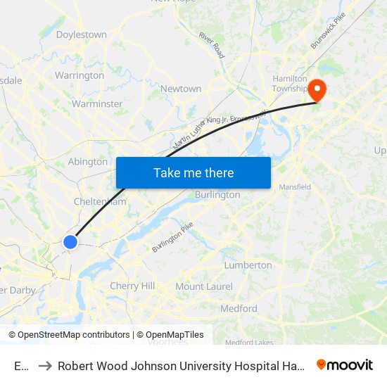 Erie to Robert Wood Johnson University Hospital Hamilton map