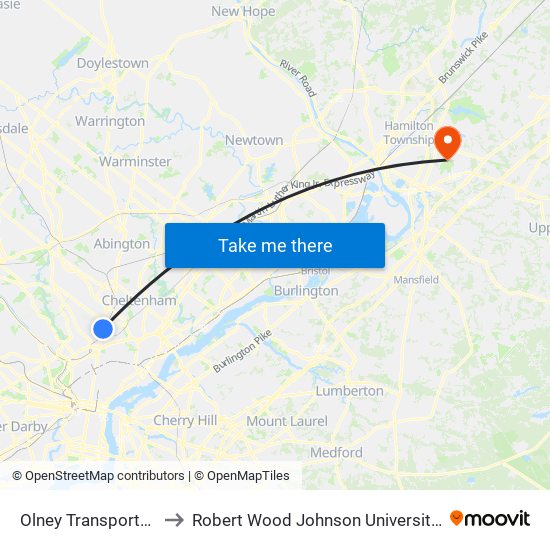 Olney Transportation Center to Robert Wood Johnson University Hospital Hamilton map