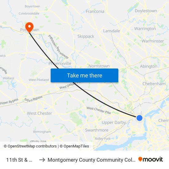 11th St & Market St to Montgomery County Community College - West Campus map