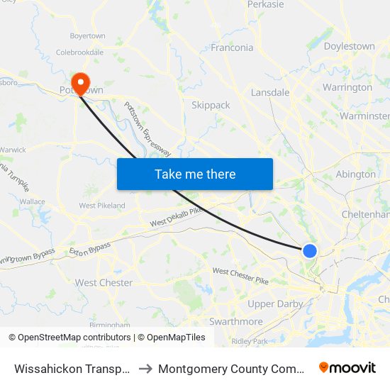 Wissahickon Transportation Center - Onsite to Montgomery County Community College - West Campus map