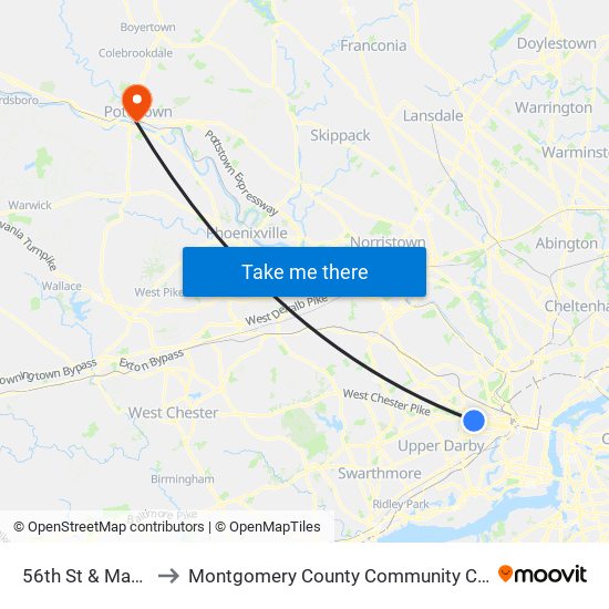 56th St & Market St - Fs to Montgomery County Community College - West Campus map