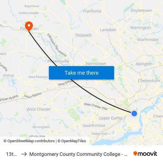 13th St to Montgomery County Community College - West Campus map