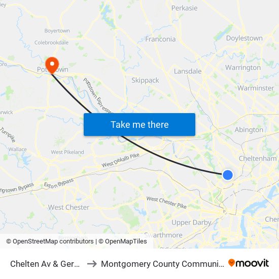 Chelten Av & Germantown Av - FS to Montgomery County Community College - West Campus map