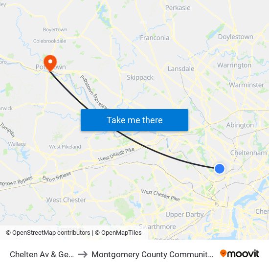 Chelten Av & Germantown Av to Montgomery County Community College - West Campus map