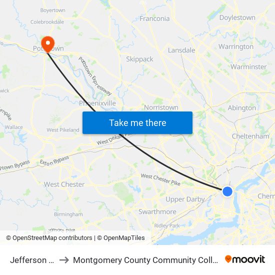 Jefferson Station to Montgomery County Community College - West Campus map