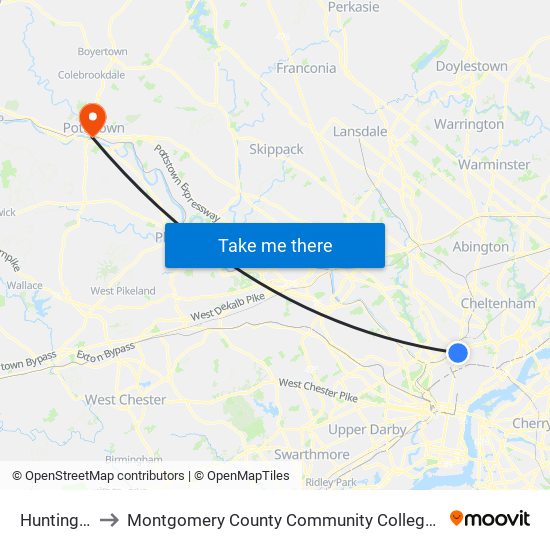 Hunting Park to Montgomery County Community College - West Campus map