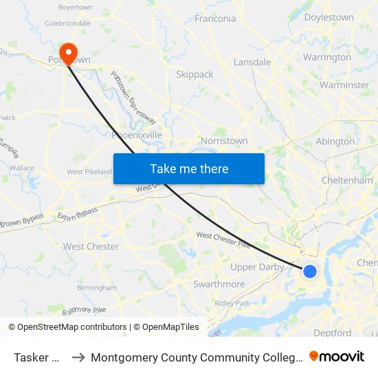 Tasker Morris to Montgomery County Community College - West Campus map