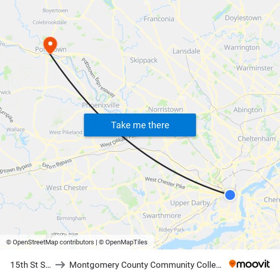 15th St Station to Montgomery County Community College - West Campus map