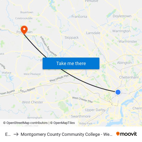 Erie to Montgomery County Community College - West Campus map