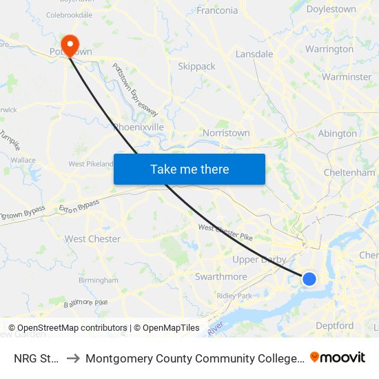 NRG Station to Montgomery County Community College - West Campus map