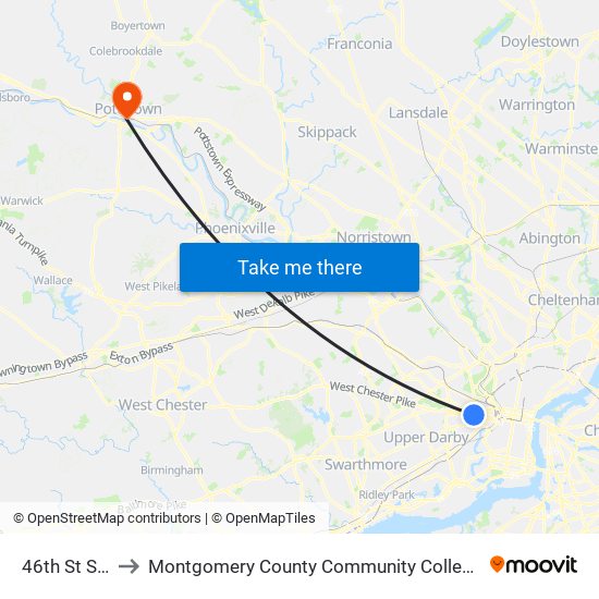 46th St Station to Montgomery County Community College - West Campus map