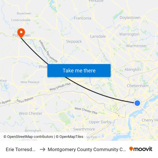 Erie Torresdale Station to Montgomery County Community College - West Campus map