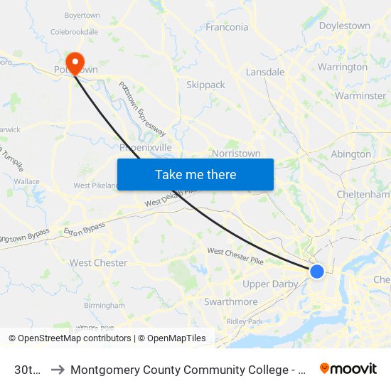30th St to Montgomery County Community College - West Campus map