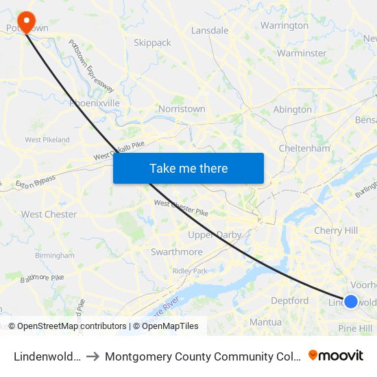 Lindenwold Station to Montgomery County Community College - West Campus map