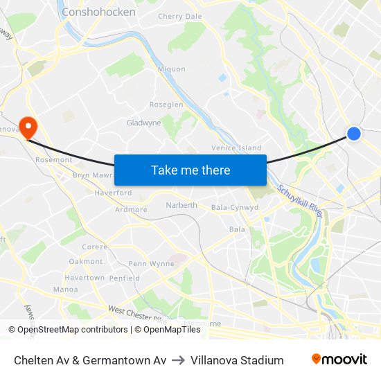 Chelten Av & Germantown Av to Villanova Stadium map